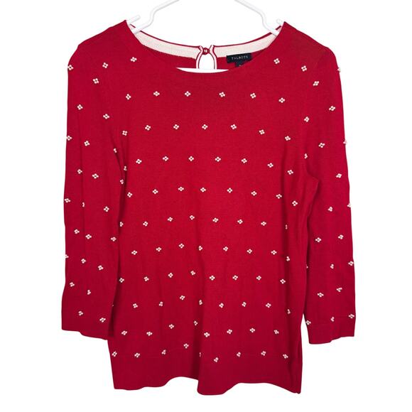 Talbots Sweaters - Talbots Pearl Beaded Sweater Red Knit 3/4 Sleeves Medium EUC Feminine Preppy